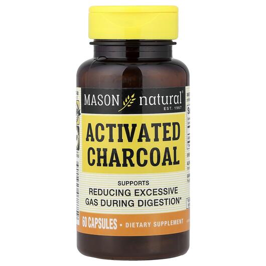 Основне фото товара Activated Charcoal Vegetable Основне фото товара Mason, Activated Charcoal, Активоване вугілля, 60 капсул