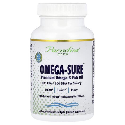 Основне фото товара Omega Sure Omega-3 Concentrate1000 mg Основне фото товара Omega Sure Omega-3 Concentrate1000, Омега 3, 60 Pesco Vegetarian