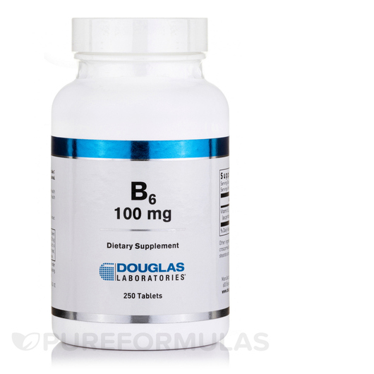 Основне фото товара B-6 100 mg Основне фото товара Douglas Laboratories, B-6 100 mg, Вітамін B6 Піридоксин, 250 табл