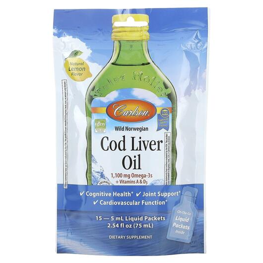 Основное фото товара Cod Liver Oil Packets Lemon Основное фото товара Масло печени трески, Cod Liver Oil Packets Lemon, 15 Liquid Packe