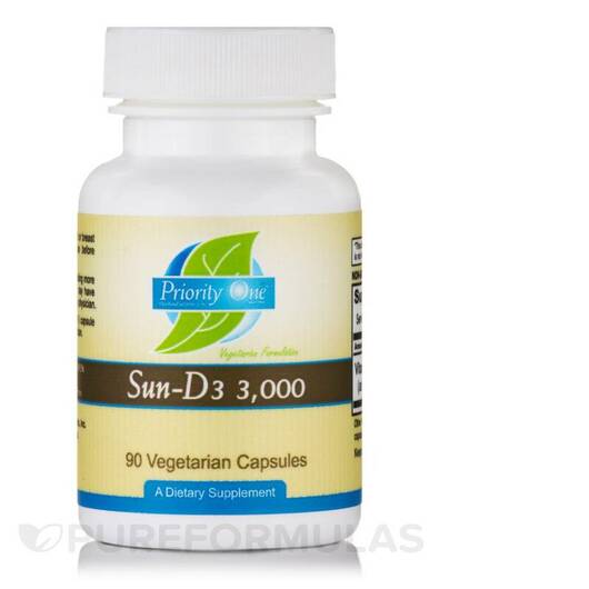 Основное фото товара Sun-D3 3000 IU Основное фото товара Priority One, Витамин D3, Sun-D3 3000 IU, 90 капсул