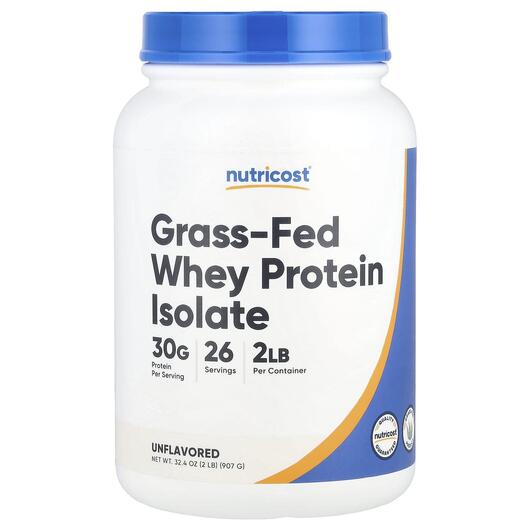 Основне фото товара Grass-Fed Whey Protein Isolate Unflavored Основне фото товара Nutricost, Grass-Fed Whey Protein Isolate, Протеїн Ізолят, 907 г