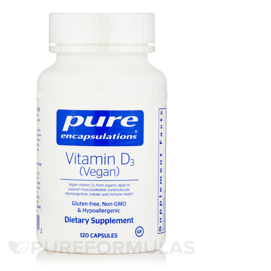 Основне фото товара Vitamin D3 Vegan Основне фото товара Pure Encapsulations, Vitamin D3 Vegan, Вітамін D3, 120 капсул