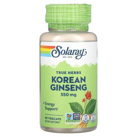 Основное фото товара Solaray, Женьшень, True Herbs Korean Ginseng 550 mg, 50 капсул