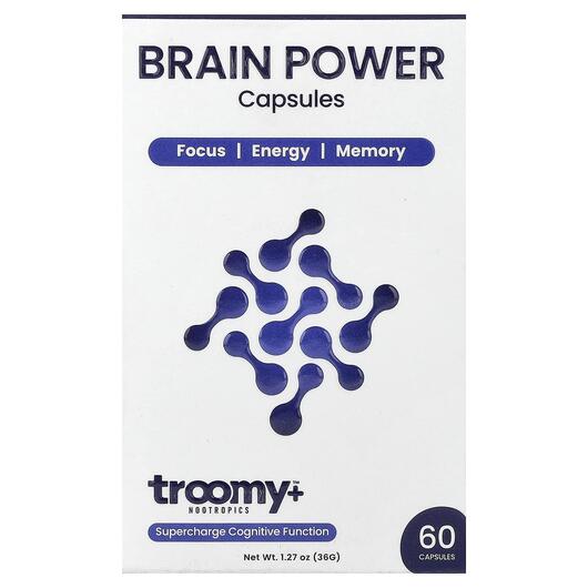 Основне фото товара Troomy Nootropics, Brain Power 60 Capsules, Підтримка мозку, 36 г