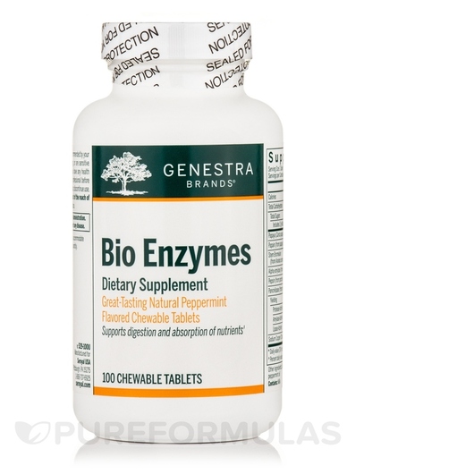 Основне фото товара Genestra, Bio Enzymes Natural Peppermint, Ферменти, 100 таблеток