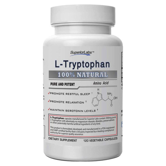 Основне фото товара Superior Labs, L-Tryptophan 500 mg, L-Триптофан, 120 капсул