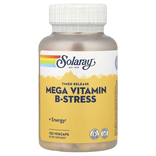 Основне фото товара Mega B-Stress Timed-Release Основне фото товара Solaray, Mega B-Stress, Мега Вітамін B, 120 капсул