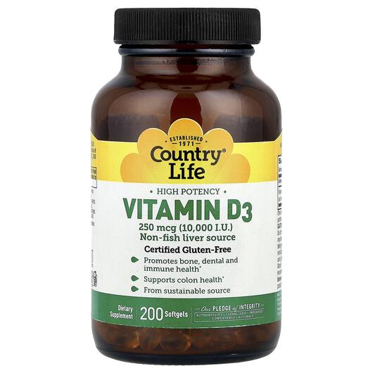 Основне фото товара Vitamin D3 High Potency 250 mcg 10000 IU Основне фото товара Vitamin D3 High Potency 250 mcg 10000 IU, Вітамін D3, 200 капсул