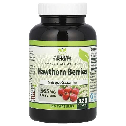 Основне фото товара Hawthorn Berries 565 mg Основне фото товара Herbal Secrets, Hawthorn Berries 565 mg, Глід, 120 капсул