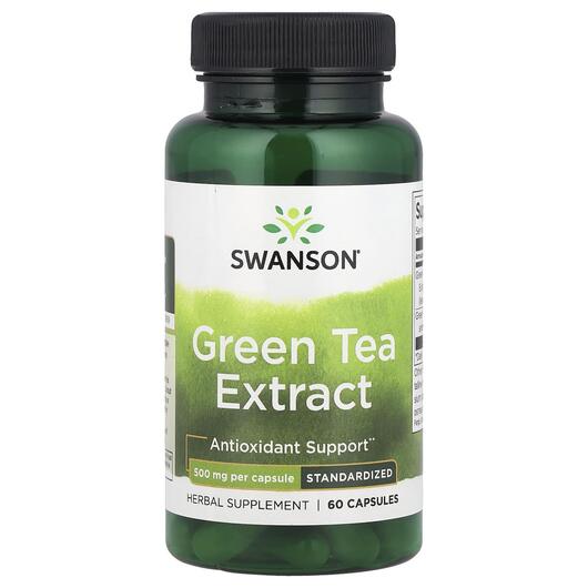 Основне фото товара Swanson, Green Tea Extract 500 mg, Екстракт Зеленого Чаю, 60 капс