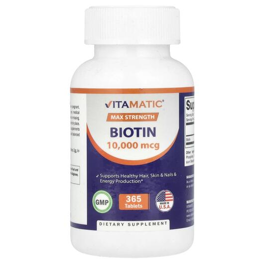 Основне фото товара Biotin Max Strength 10000 mcg Основне фото товара Biotin Max Strength 10000 mcg, Вітамін B7 Біотин, 365 таблеток
