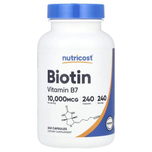 Основне фото товара Biotin 10000 mcg Основне фото товара Nutricost, Biotin 10000 mcg, Вітамін B7 Біотин, 240 капсул