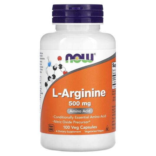 Основное фото товара NOW Foods, L-Аргинин 500 мг, L-Arginine 500 mg, 100 капсул