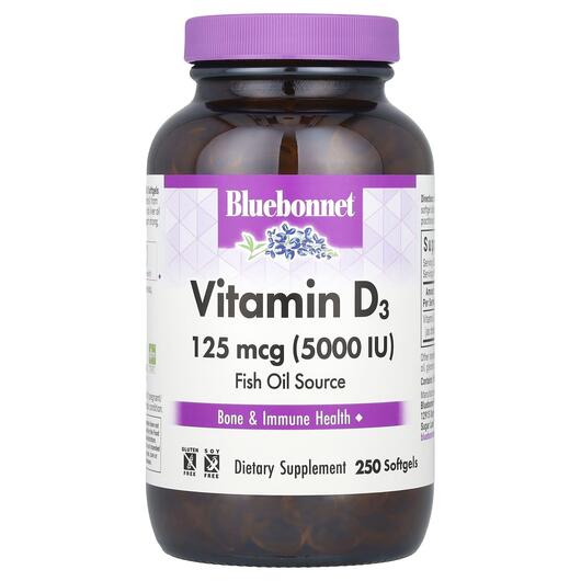 Основное фото товара Vitamin D3 5000 IU Основное фото товара Bluebonnet Nutrition, Витамин D3, Vitamin D3 5000 IU, 250 капсул