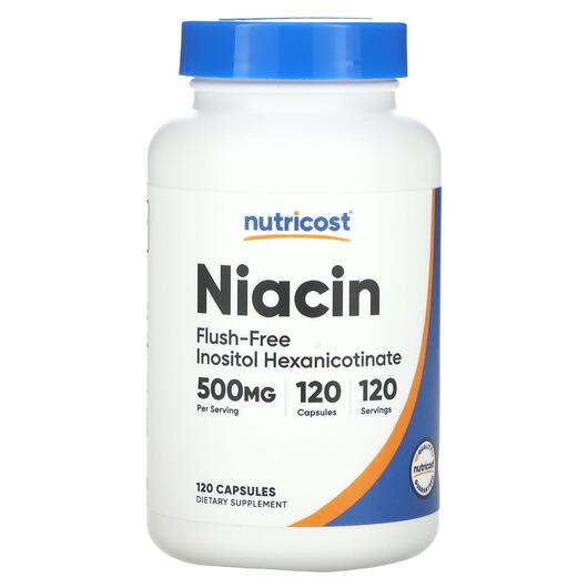 Основне фото товара Nutricost, Niacin Flush-Free 500 mg, Вітамін B3 Ніацин, 120 капсу