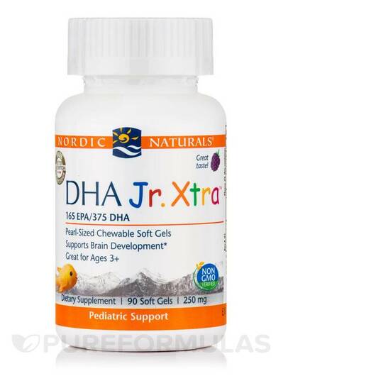 Основне фото товара DHA Jr. Xtra 250 mg Grape Основне фото товара Nordic Naturals, DHA Jr. Xtra 250 mg Grape, ДГК, 90 капсул