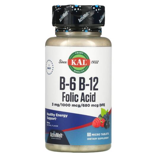 Основное фото товара B-6 B-12 Folic Acid Berry Основное фото товара KAL, B-6 B-12 Фолиевая кислота, B-6 B-12 Folic Acid, 60 таблеток