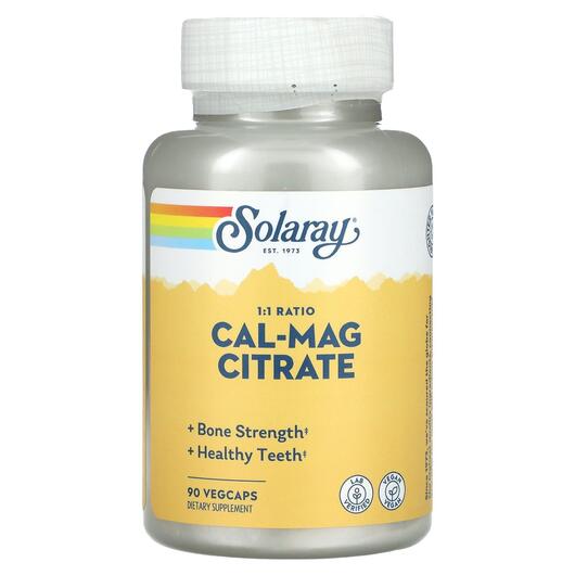 Основне фото товара Solaray, Cal-Mag Citrate 1:1 Ratio, Кальцій Магній, 90 капсул