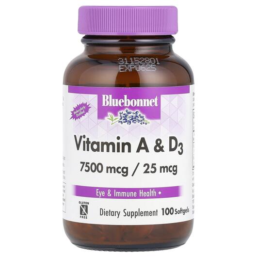 Основне фото товара Bluebonnet Nutrition, Vitamin A & D3, Вітамін A і D3, 100 кап