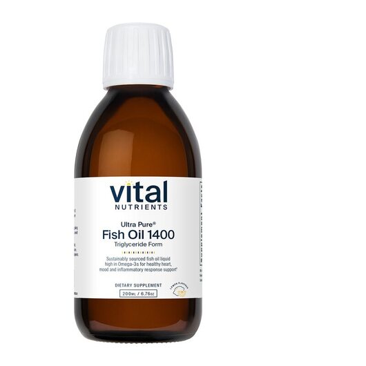 Основне фото товара Ultra Pure Fish Oil 1400 Lemon Основне фото товара Vital Nutrients, Ultra Pure Fish Oil 1400 Lemon, Омега 3, 200 мл