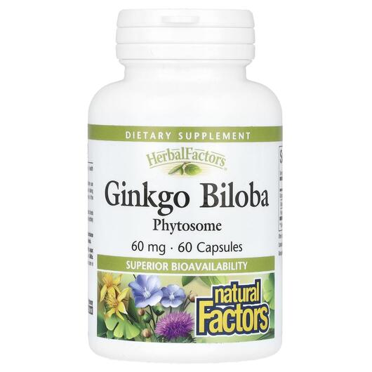 Основне фото товара Ginkgo Biloba Phytosome 60 mg Основне фото товара Natural Factors, Ginkgo Biloba Phytosome, Гінкго Білоба, 60 капсу