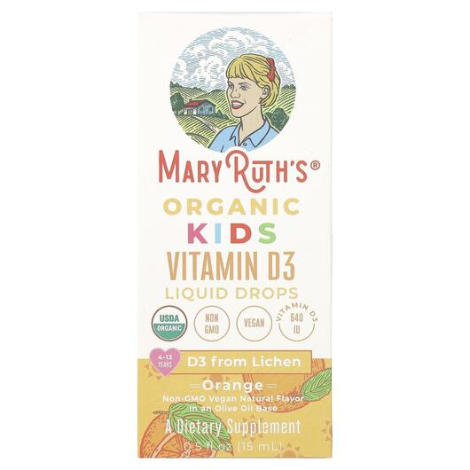 Основное фото товара Organic Kids Vitamin D3 Liquid Drops 4-13 Years Orange, Витамин D