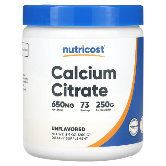 Основне фото товара Calcium Citrate Unflavored Основне фото товара Nutricost, Calcium Citrate Unflavored, Кальцій, 250 г