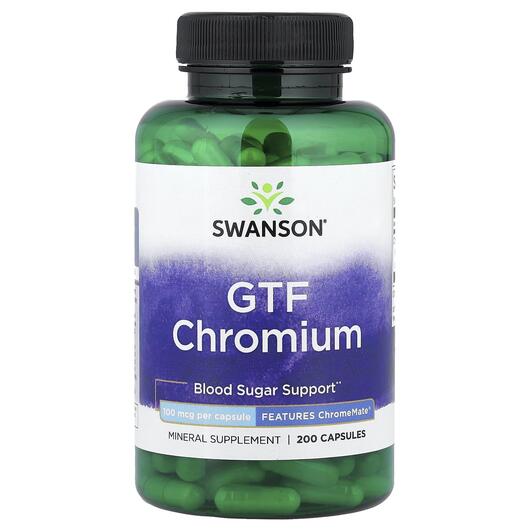 Основное фото товара GTF Chromium 100 mcg Основное фото товара Swanson, Хром, GTF Chromium 100 mcg, 200 капсул