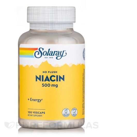Основне фото товара Niacin No Flush 500 mg Основне фото товара Solaray, Niacin No Flush 500 mg, Вітамін B3 Ніацин, 100 капсул