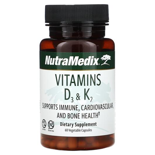 Основне фото товара Vitamins D3 & K2 Основне фото товара NutraMedix, Vitamins D3 & K2, Вітаміни D3 K2, 60 капсул