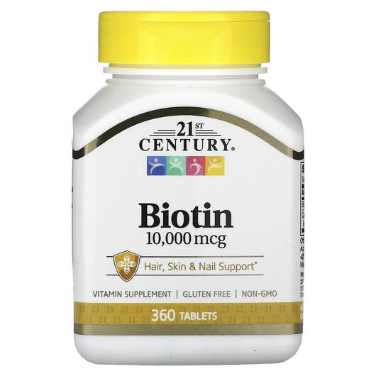 Основне фото товара Biotin 10000 mcg Основне фото товара 21st Century, Biotin 10000 mcg, Вітамін B7 Біотин, 360 таблеток