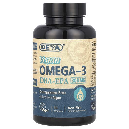Основне фото товара Deva, Vegan Omega-3, Веганська Омега-3 ДГК-ЕПК 300 мг, 90 капсул
