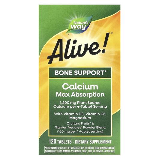 Основне фото товара Alive! Calcium Max Absorption Bone Formula Основне фото товара Nature's Way, Calcium Max Absorption, Поглинання кальцію, 12