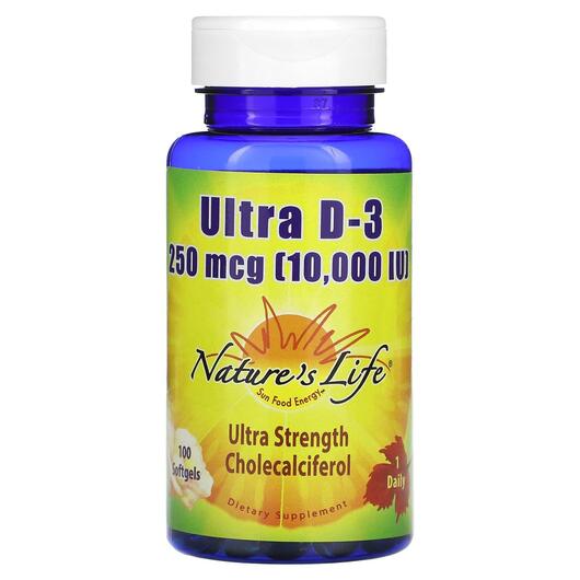Основное фото товара Natures Life, Витамин D3, Ultra D-3 250 mcg 10000 IU, 100 капсул