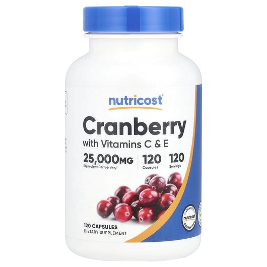 Основное фото товара Nutricost, Клюква, Cranberry with Vitamins C & E, 120 капсул