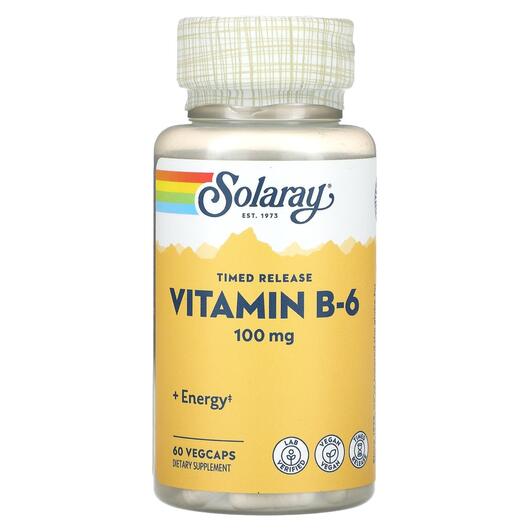 Основне фото товара Timed Release Vitamin B-6 100 mg Основне фото товара Solaray, Timed Release Vitamin B-6 100 mg, Вітамін B, 60 капсул