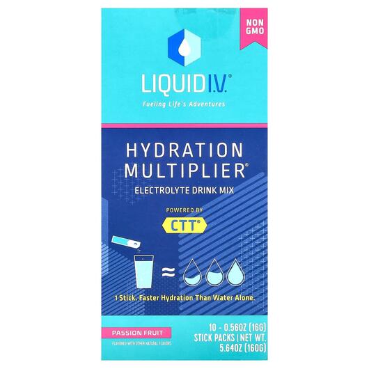 Основне фото товара Hydration Multiplier Electrolyte Drink Mix Passion Fruit Основне фото товара Liquid I.V., Hydration Multiplier, Електроліти, 10 шт