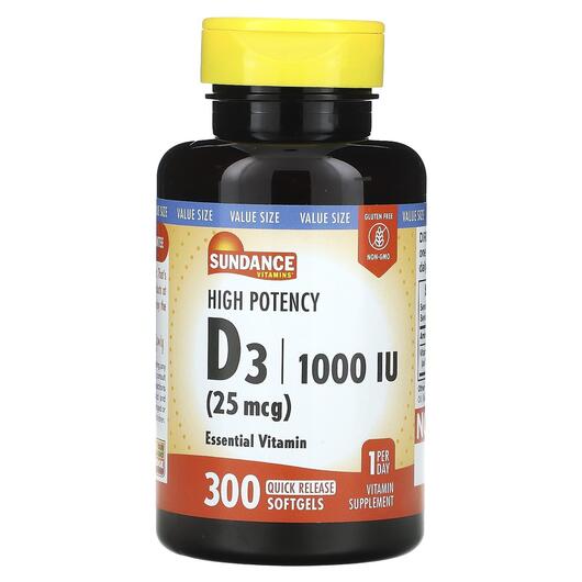 Основне фото товара High Potency Vitamin D3 25 mcg 1000 IU, Вітамін D, 300 капсул