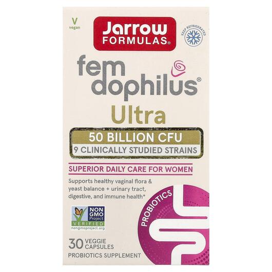 Основне фото товара Jarrow Formulas, Fem-Dophilus Ultra, Пробіотики, 30 капсул