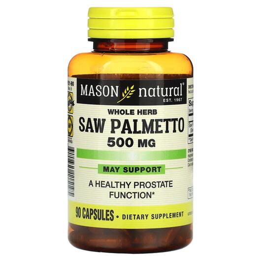 Основное фото товара Mason, Со Пальметто, Whole Herb Saw Palmetto 500 mg, 90 капсул