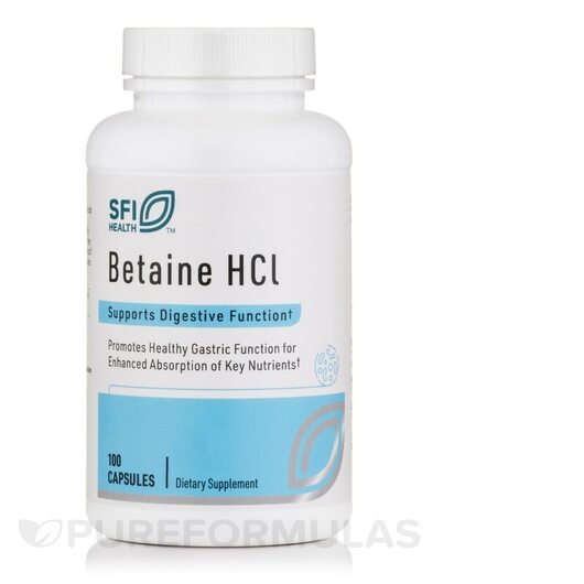 Основне фото товара Betaine HCL Основне фото товара SFI Health, Betaine HCL, Бетаїн Гідрохлорид, 100 капсул