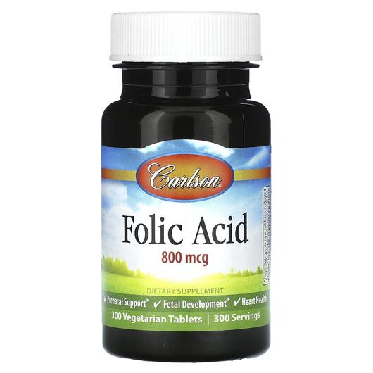 Основне фото товара Folic Acid 800 mcg Основне фото товара Carlson, Folic Acid 800 mcg, Вітамін B9 Фолієва кислота, 300 табл