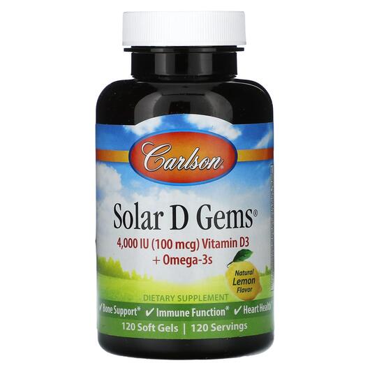 Основное фото товара Solar D Gems 4000 IU 100 mcg Vitamin D3 plus Omega-3s, Омега 3, 1