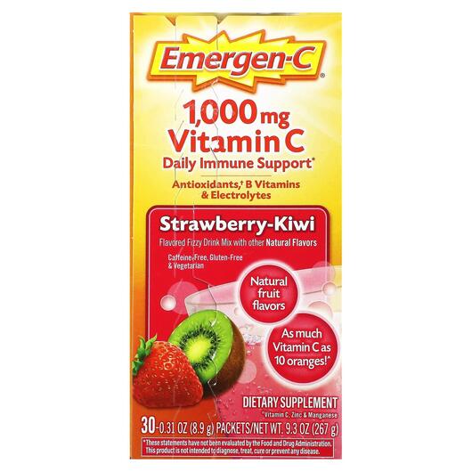 Основне фото товара Vitamin C Strawberry-Kiwi 1000 mg Основне фото товара Emergen-C, 1000 mg Vitamin C Strawberry-Kiwi, Вітамін C, 30 шт