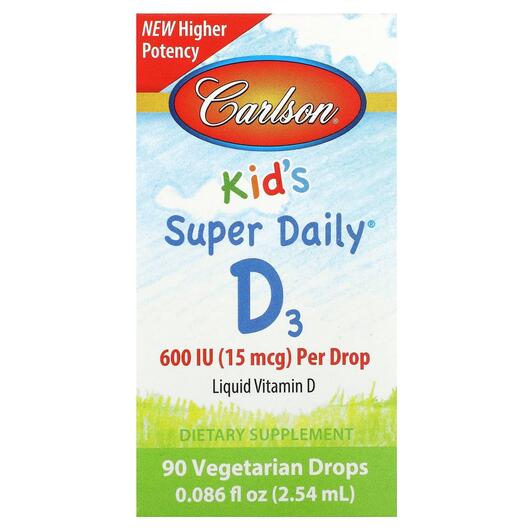 Основне фото товара Carlson, Kid's Super Daily D3 15 mcg 600 IU, Вітамін D3, 2.5