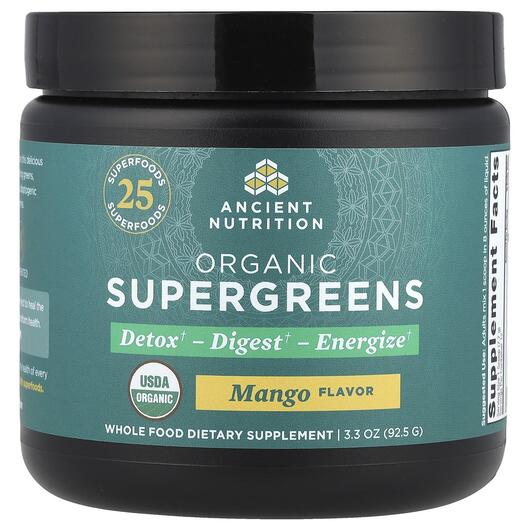 Основное фото товара Ancient Nutrition, Суперфуд, Organic SuperGreens Mango, 92.5 г