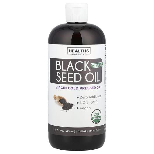 Основное фото товара Healths Harmony, Черный тмин, Organic Black Seed Oil, 473 мл