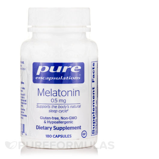 Основне фото товара Melatonin 0.5 mg Основне фото товара Pure Encapsulations, Melatonin 0.5 mg, Мелатонін, 180 капсул
