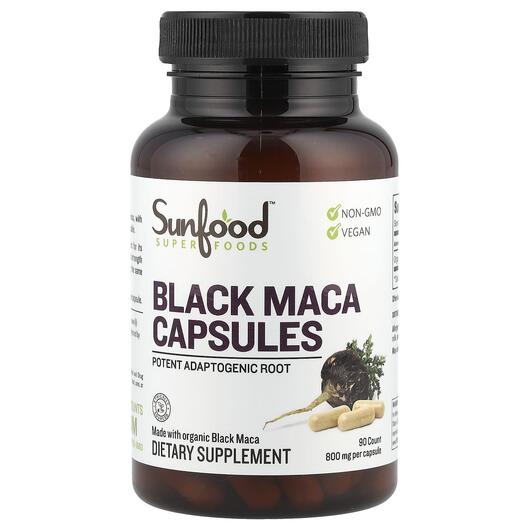 Основне фото товара Sunfood, Black Maca 800 mg 90, Мака, 90 капсул